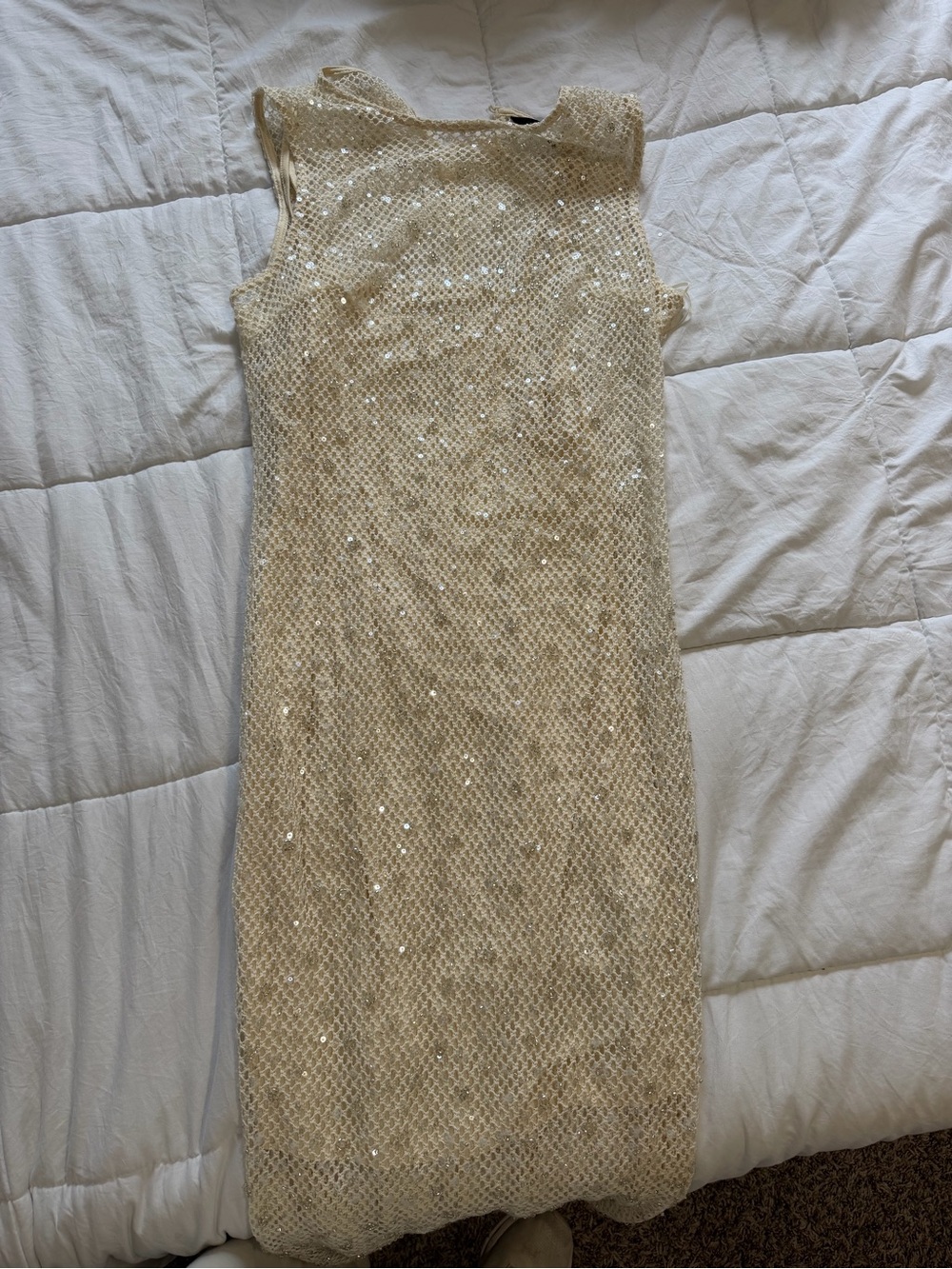 Zara Sequin Sheath Dress in Ivory Cream